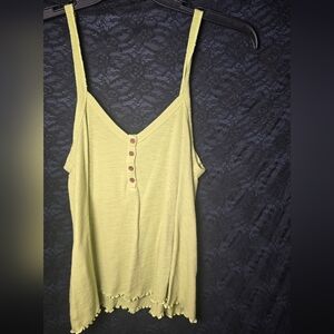 American Eagle Outfitters Light Lime Ribbed Camisole with Button Placket